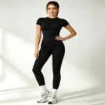 Yoga Set Cross-Border Women‘s Activewear Set | Short Sleeve Top & Full-Length Yoga Pants — Style 25347