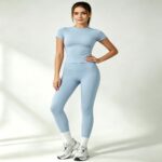 Yoga Set Cross-Border Women‘s Activewear Set | Short Sleeve Top & Full-Length Yoga Pants — Style 25347