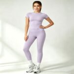 Yoga Set Cross-Border Women‘s Activewear Set | Short Sleeve Top & Full-Length Yoga Pants — Style 25347