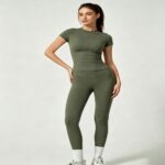 Yoga Set Cross-Border Women‘s Activewear Set | Short Sleeve Top & Full-Length Yoga Pants — Style 25347