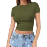 T-shirt Cross-Border Women‘s Cropped T-Shirt | Fitted Round Neck Short Sleeve Tee — Style 2568