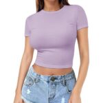 T-shirt Cross-Border Women‘s Cropped T-Shirt | Fitted Round Neck Short Sleeve Tee — Style 2568